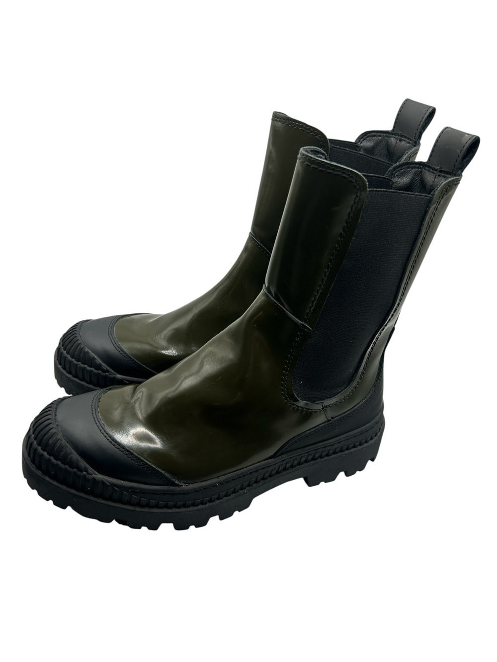 Scotch & Soda olive green leather and black combat boots Connie size 7.5 US moto